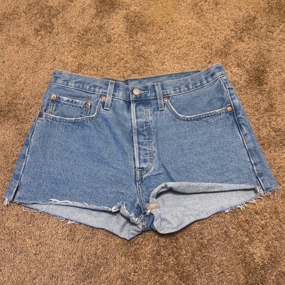 Levis 501 Jean Shorts Womens 30 Blue Denim Button Fly Logo Casual